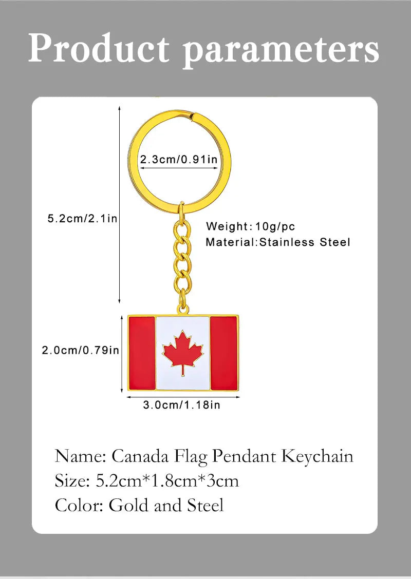 Canada Flag Themed Keychain - Stainless Steel Oil-Drop Pendant Unisex Accessory