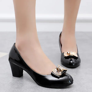 Cresfimix zapatos de mujer fashion sweet white patent leather office career square heel shoes for women lady casual shoes ab153