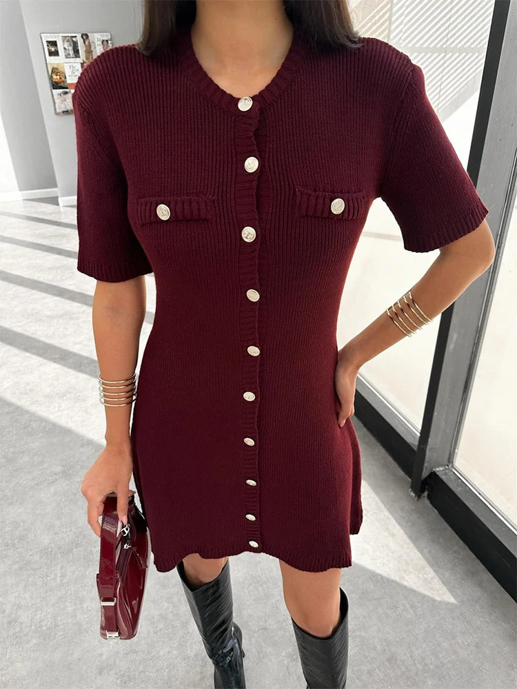 Women's High Waist Short Sleeve Knit Dress | OWNLUXE