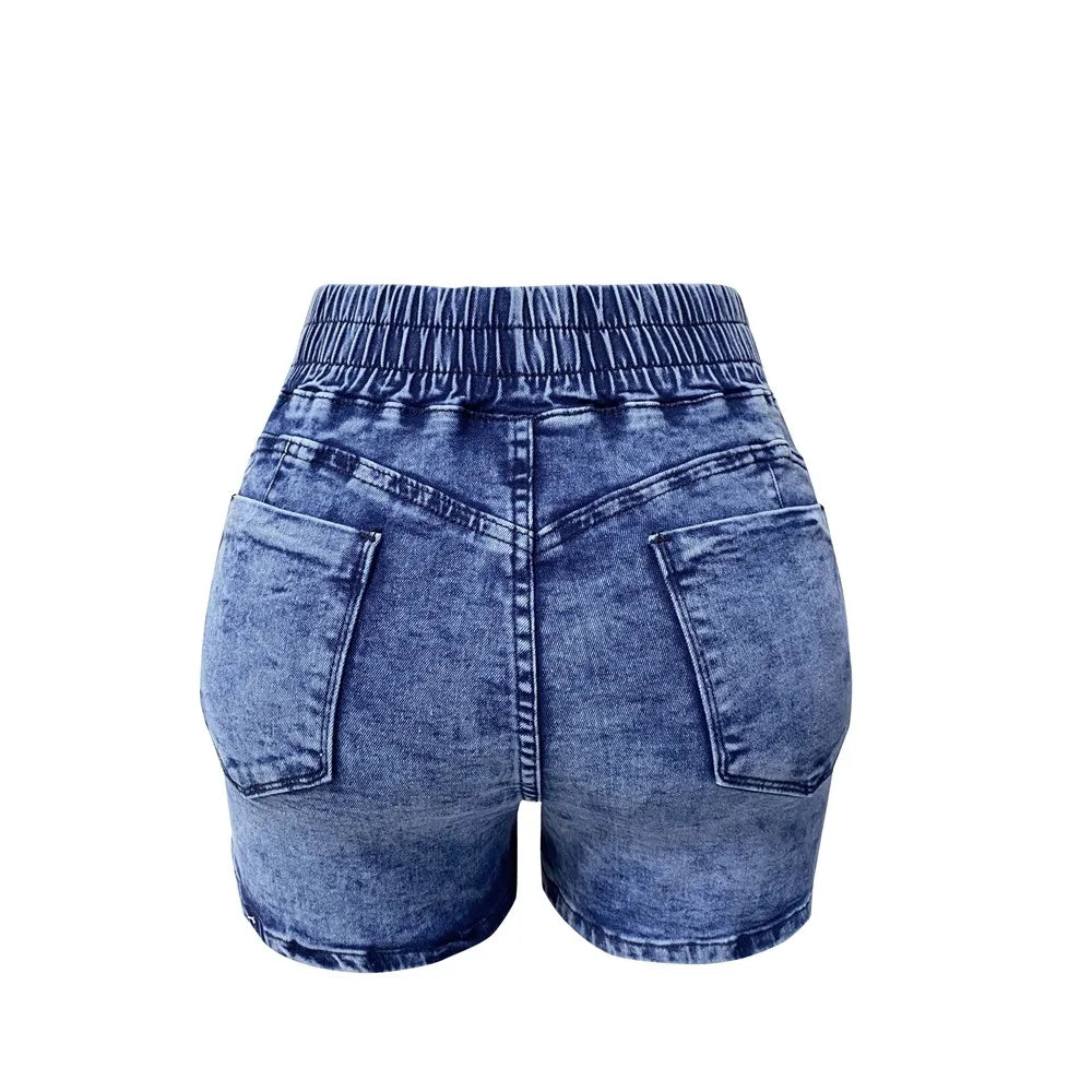 Elastic Denim Bandage Shorts – High Waist