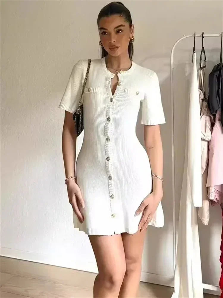 High-Waist Bodycon Short-Sleeve Mini Dress | OWNLUXE