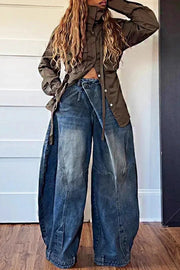 Y2K Harajuku Grunge Denim Jeans - Asymmetric Button Loose Fit