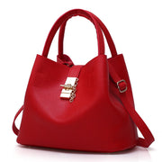 Large Capacity PU Leather Bucket Bag – Structured Shoulder Handbag with Hasp Closure