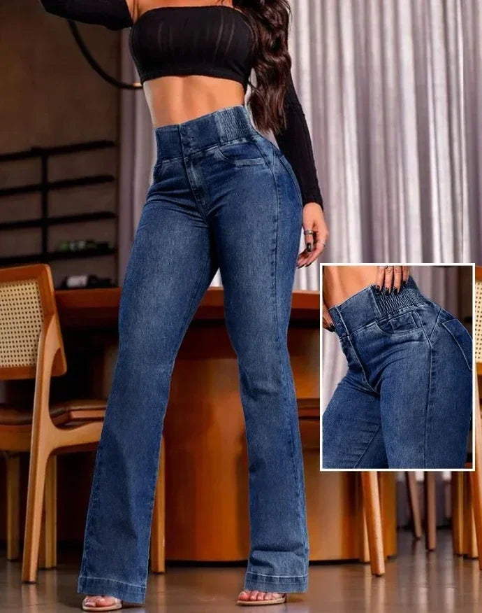 Plaid Slim Boyfriend Jeans – High-Stretch Ankle-Length