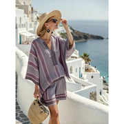 Women's Short Sleeve V-Neck Two Piece Shorts | OWNLUXE
