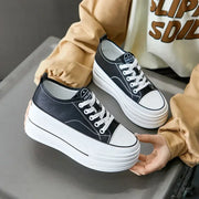 Women's Genuine Leather High Heel Street Sneakers