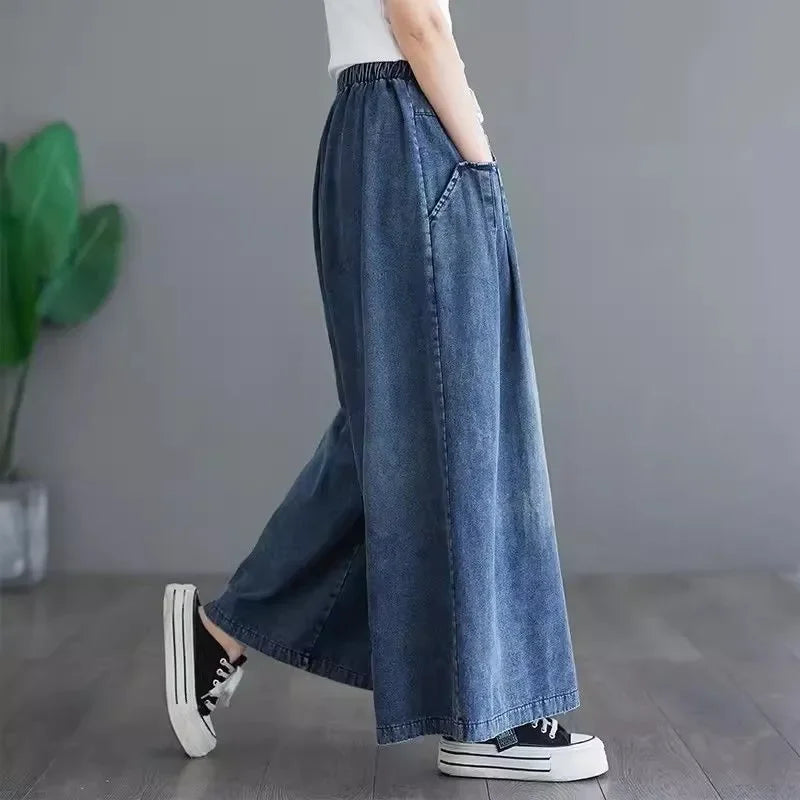 Women's Wide Leg Denim Plus-Size Pants | OWNLUXE