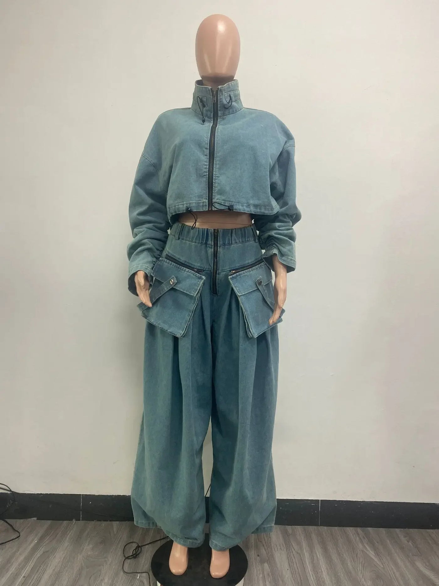 Women's Wide Leg Denim Two Piece Jacket | OWNLUXE