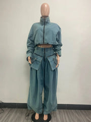 Women's Wide Leg Denim Two Piece Jacket | OWNLUXE