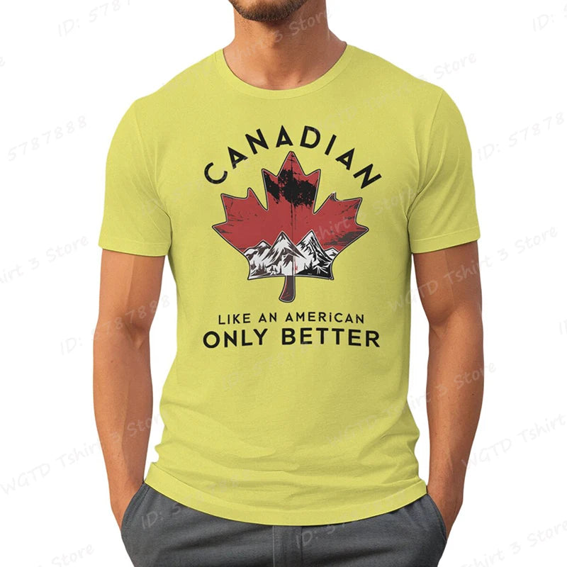 Canadian Like An American Only Better Print T-shirts, Summer Casual Crew Neck T-Shirt, Regular Fit, Canada T-shirt, Men Clothing