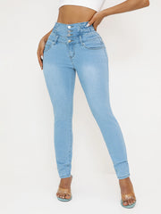 High-Waisted Stretch Denim Jeans - Slim Fit Butt Lifting Skinny Jeans