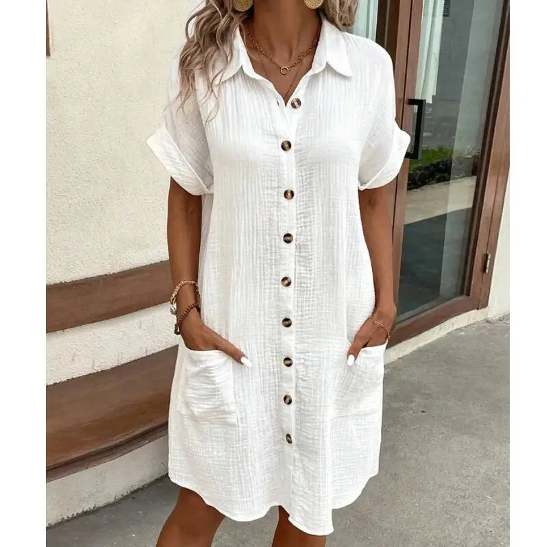 Short-Sleeve Shirt Button-Down Relaxed-Fit Dress | OWNLUXE