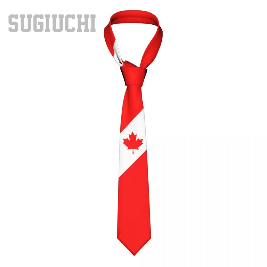 Canada Flag Emblem Neck Tie – Slim Plaid Tie for Wedding, Business & Canada Day