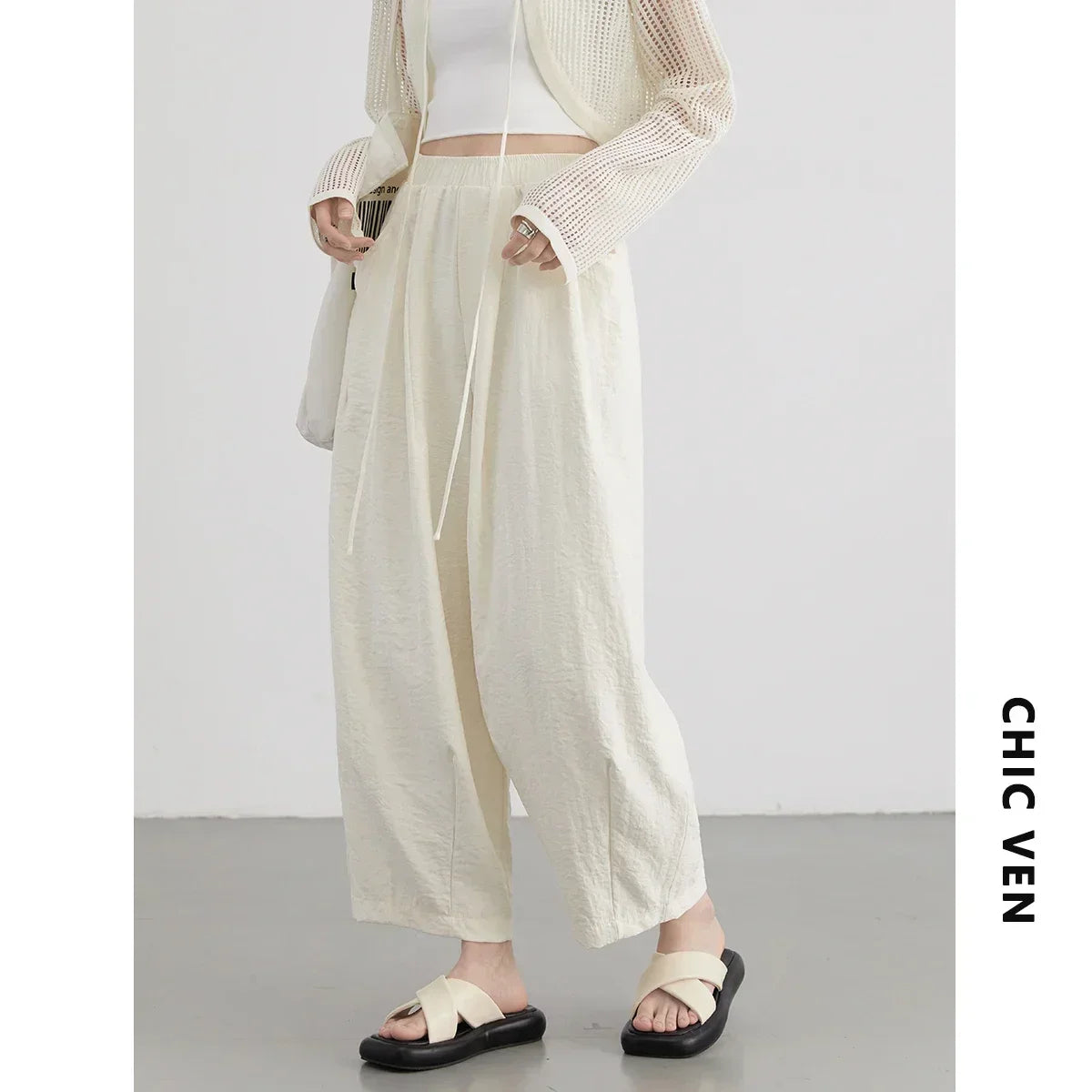 Women's Wide Leg Pants (Beige) | OWNLUXE