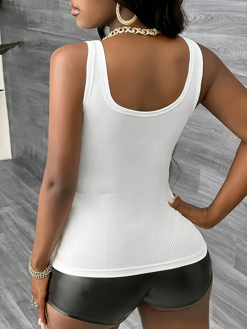 Slim-Fit Sleeveless V-Neck Vest Top | OWNLUXE