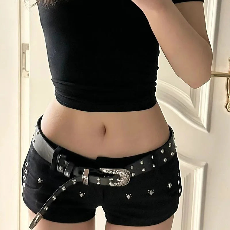 Women's Low Waist Denim Shorts (Black) | OWNLUXE