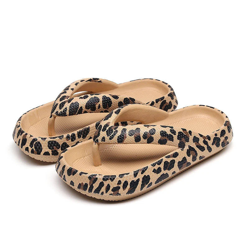 Women’s Cloud Flip Flops – Leopard Thick-Soled Sandals