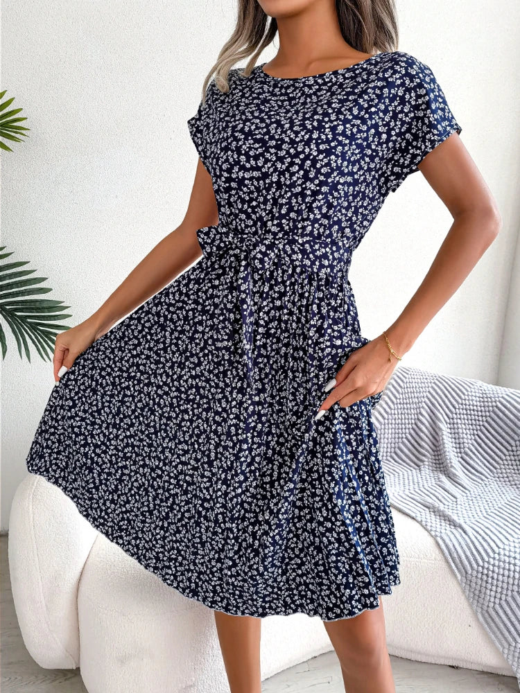 Floral Print Ruched A-Line Pantai Leher | OWNLUXE