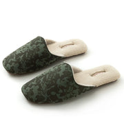 Plush Embroidered House Slippers with Rubber Sole