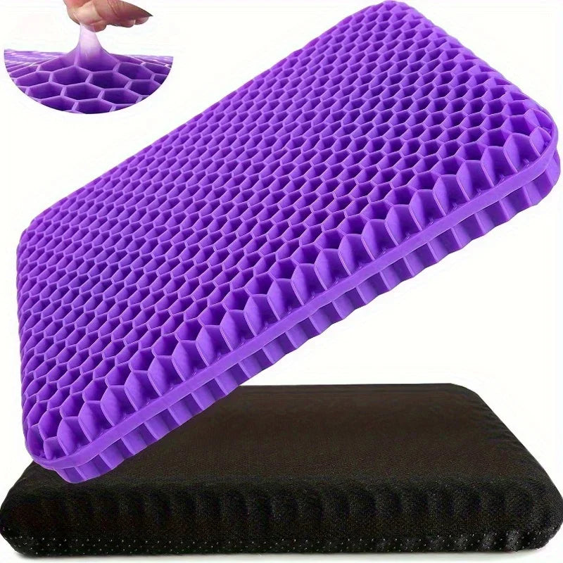 Breathable Gel Seat Cushion - 100% Honeycomb TPR with Protective Cover for Office, Car & Wheelchair