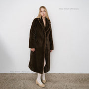 Neo Mint Luxury Faux Mink Fur Coat - Women's Long Winter Overcoat with Crystal Hooks