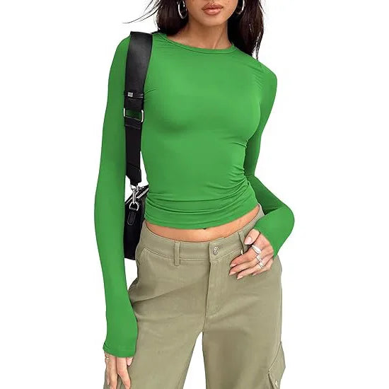Women's Long Sleeve Crew Neck Slim Fit T-Shirt | OWNLUXE