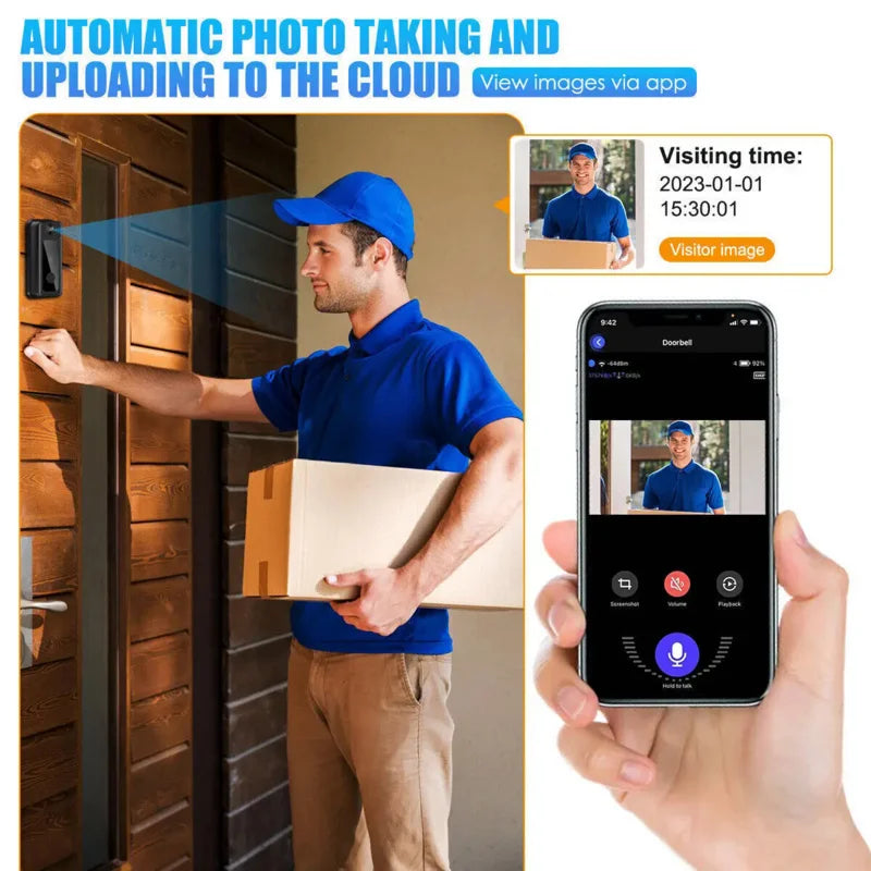 Smart Wireless Video Doorbell with HD Screen & Audio