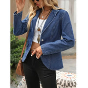 Denim Extended-Size Long-Sleeve Blazer | OWNLUXE