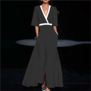 V-Neck Short Sleeve A-Line Maxi Dress – Casual Flowy Print Dress