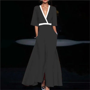 V-Neck Short Sleeve A-Line Maxi Dress – Casual Spring/Summer Wear