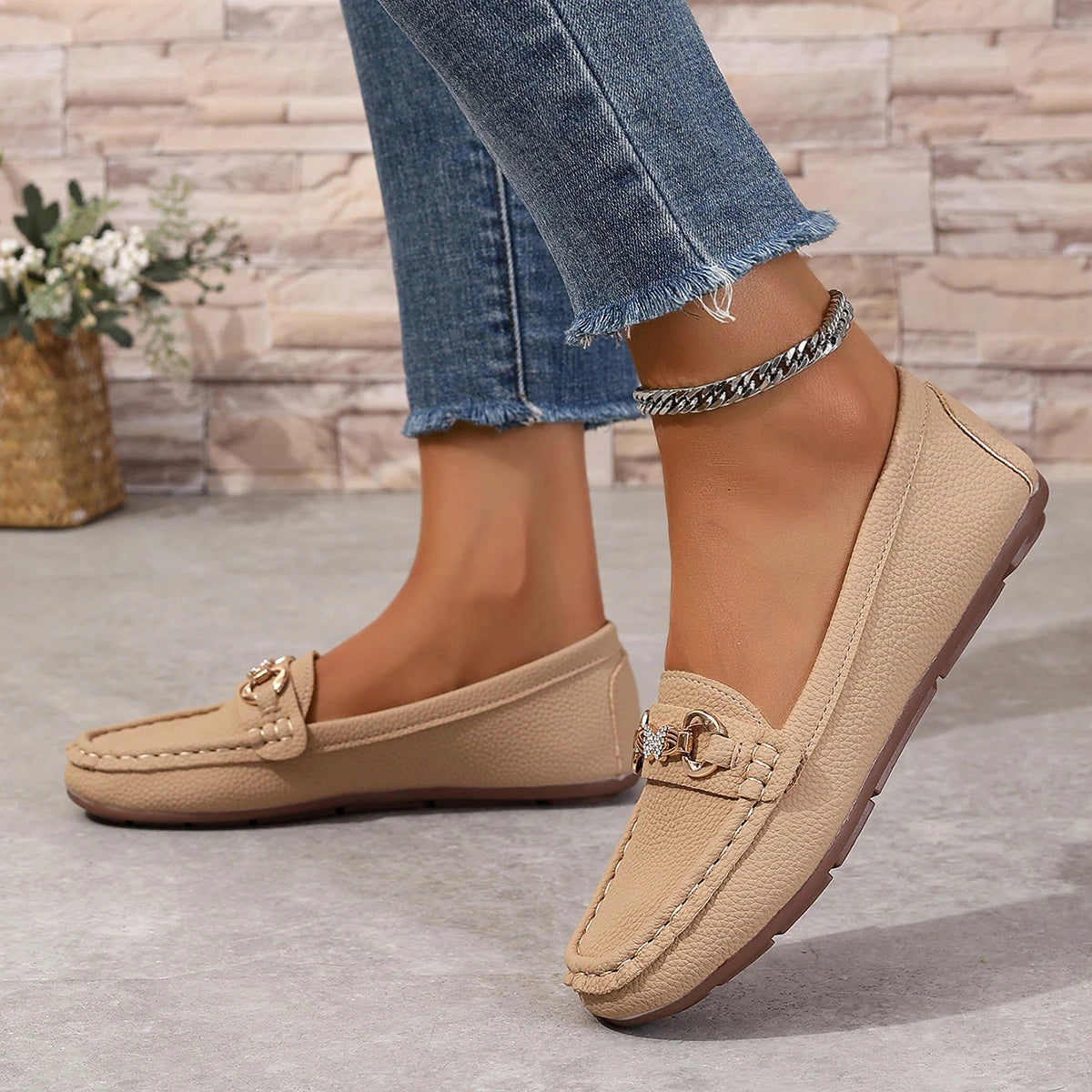 Women's Low Heel Loafers (Beige) – Shop at OWNLUXE