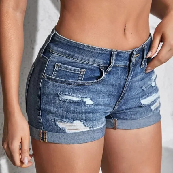 Denim Mid-Waist Slim-Fit Shorts – Shop at OWNLUXE