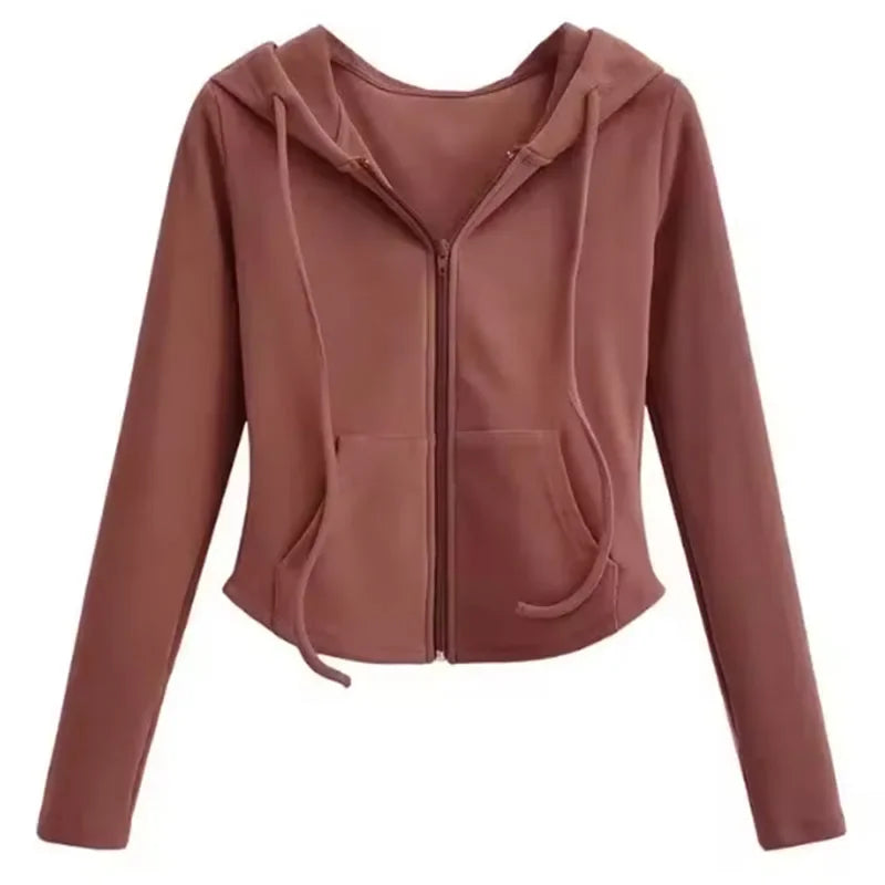 Cropped Hooded Zip-Up Long-Sleeve Jacket | OWNLUXE