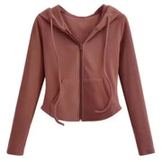 Cropped Hooded Zip-Up Long-Sleeve Jacket | OWNLUXE