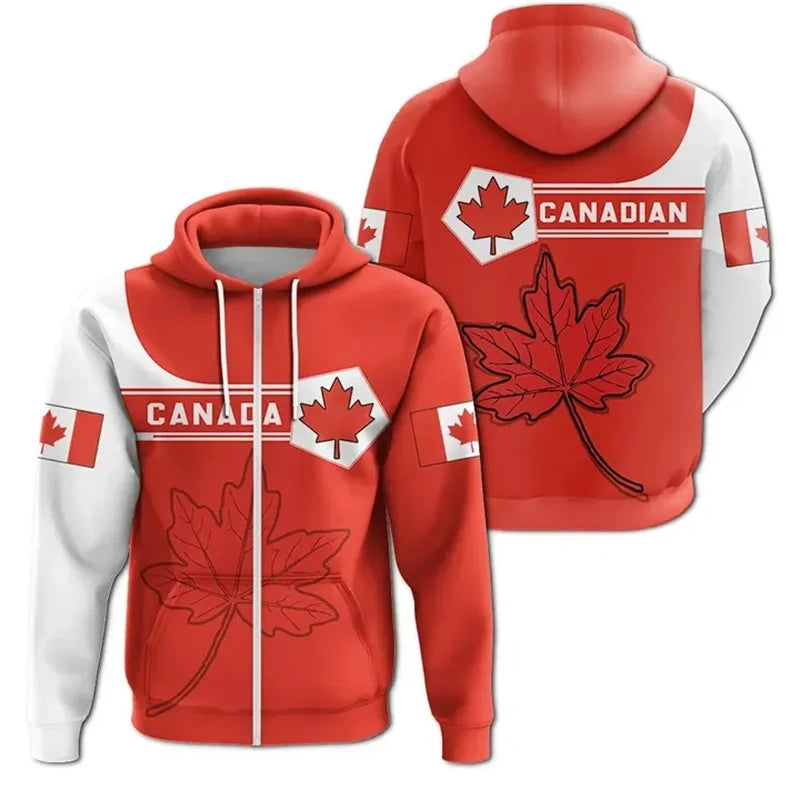 Canada Flag 3D Print Zip-Up Hoodie – Unisex Streetwear | OWNLUXE