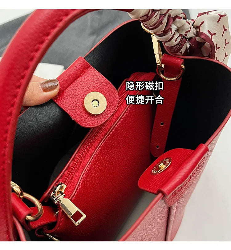 PU Leather Bucket Bag (Red) | OWNLUXE