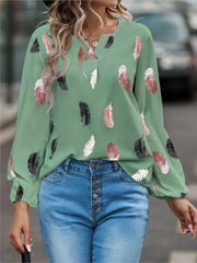 Women's Printed V-Neck Blouse – Lightweight Loose-Fit Top