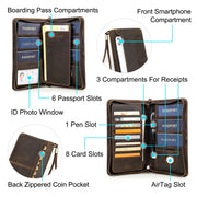 RFID Leather Family Passport Wallet - Premium Travel Organizer with AirTag Slot