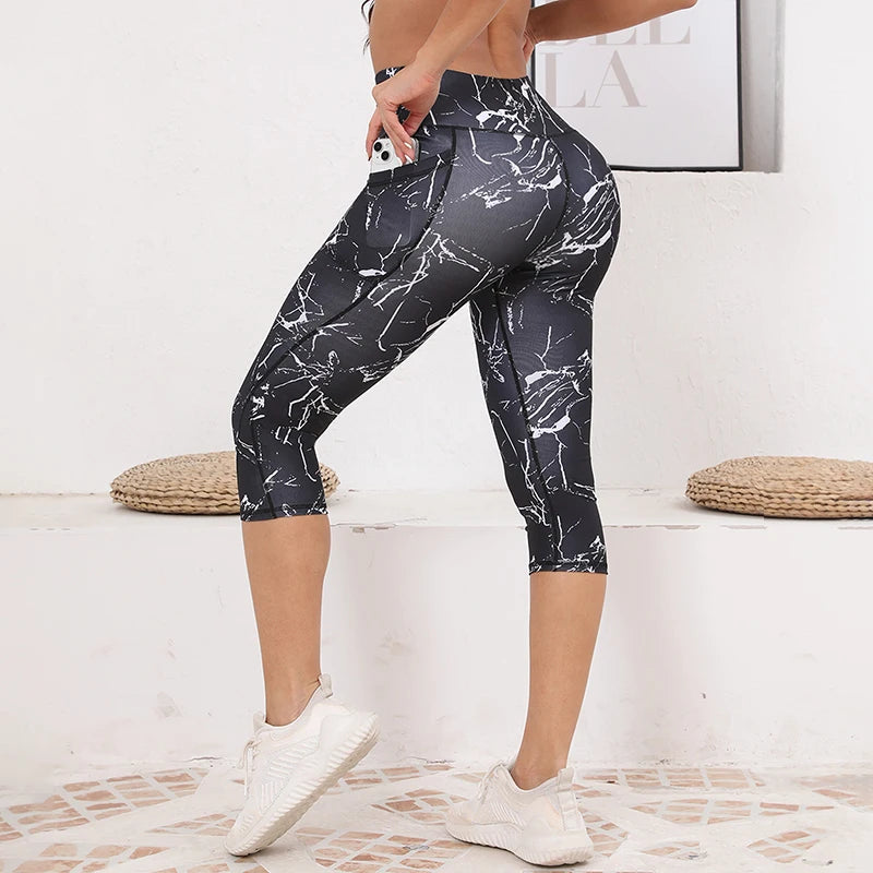 High Waist Calf-Length Yoga Leggings with Pockets - Capri Workout Pants