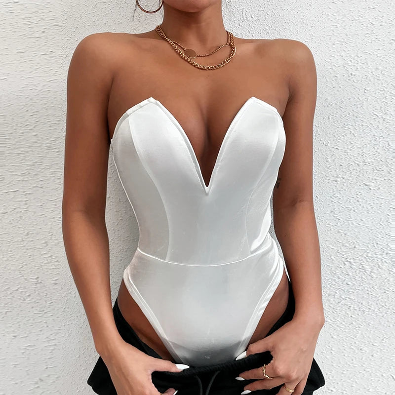 Deep V Neck Bodysuit Shapewear - Thong Waist Shaper with Underwire