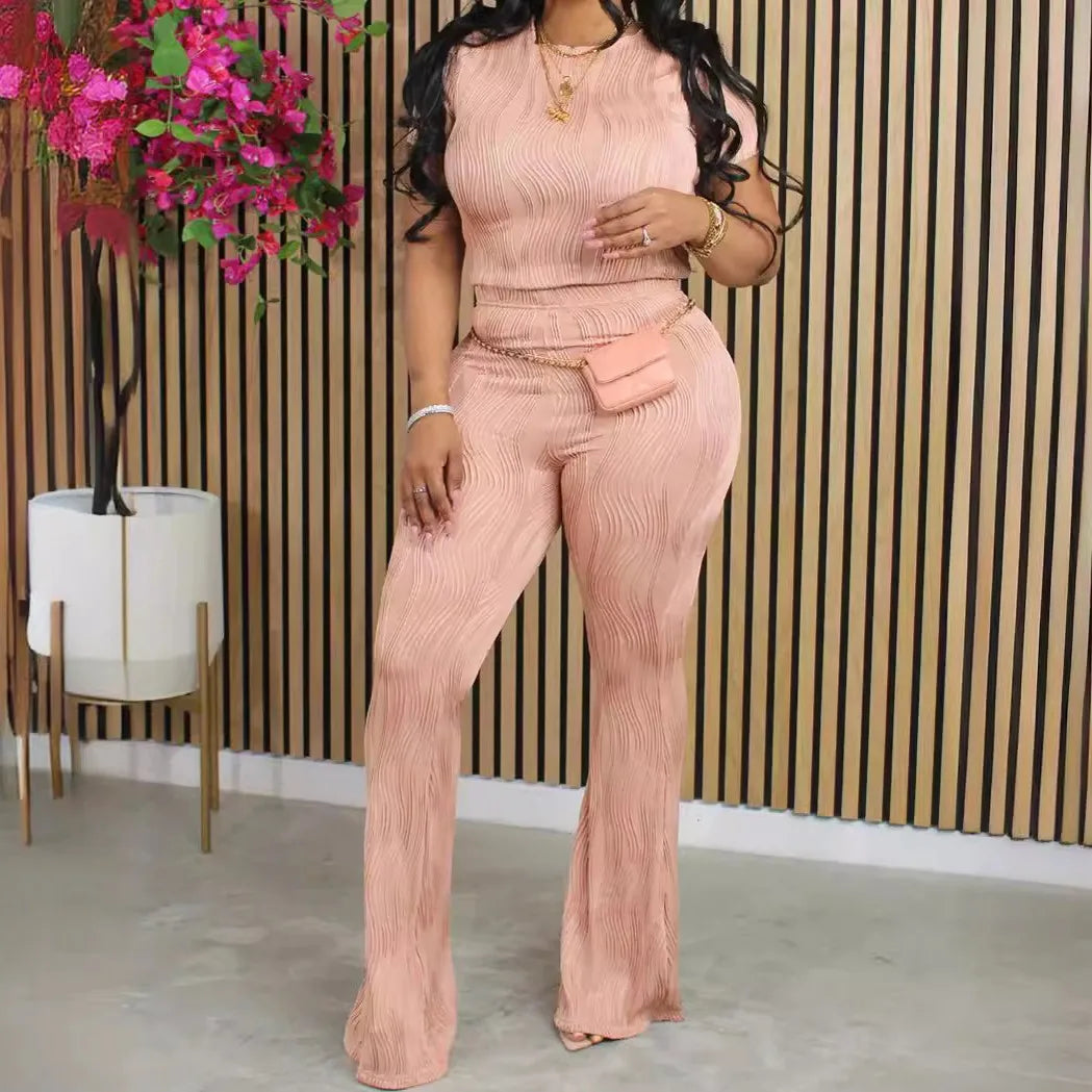 ✨ Women’s Summer 2-Piece Set – Short Sleeve Top &amp; High-Waisted Pants | Ensemble estival 2 pièces pour femme – Haut manches courtes et pantalon taille haute