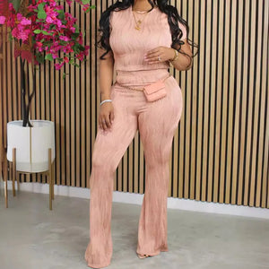 ✨ Women’s Summer 2-Piece Set – Short Sleeve Top &amp; High-Waisted Pants | Ensemble estival 2 pièces pour femme – Haut manches courtes et pantalon taille haute