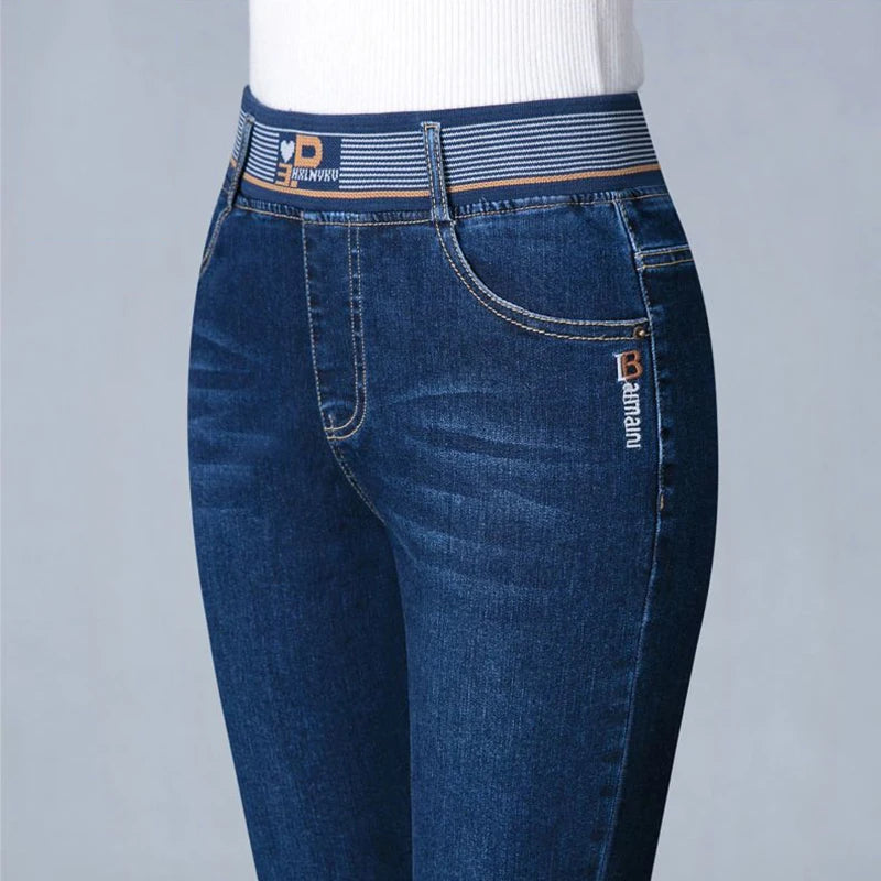 High-Waist Pencil Jeans – Stretch Denim (Dark Blue Style 1) | OWNLUXE