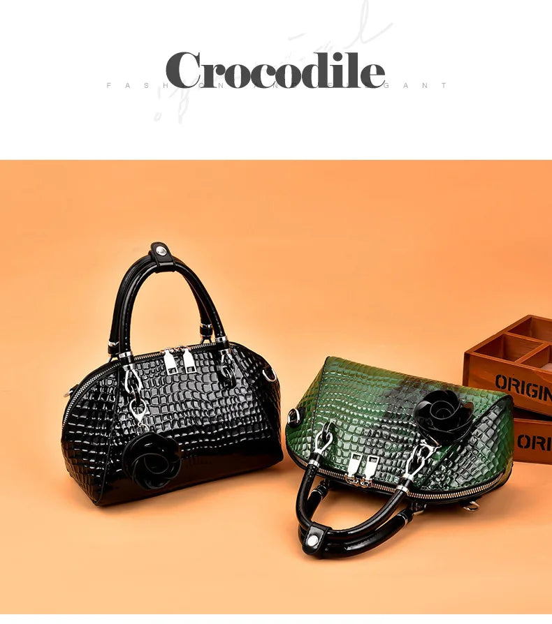 Yellow Crocodile Pattern Tote Bag - Small Shell Messenger