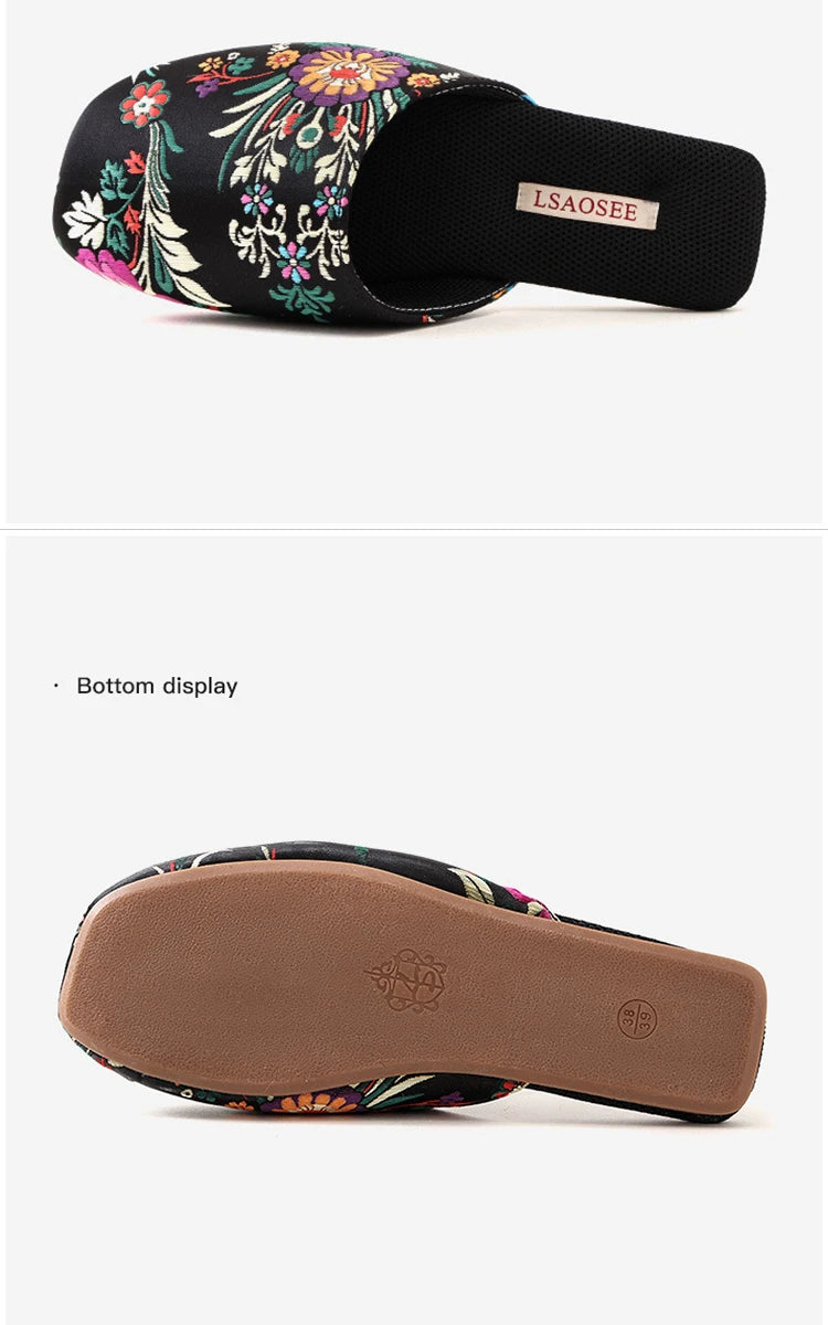 Plush Embroidered House Slippers with Rubber Sole