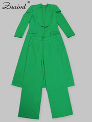 Women’s Woven Office Set – Long Top & Wide-Leg Pants