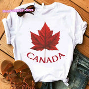 Fashion Canada Maple Leaf Flag Print Women T-Shirt O-Neck Short Sleeve | OWNLUXE