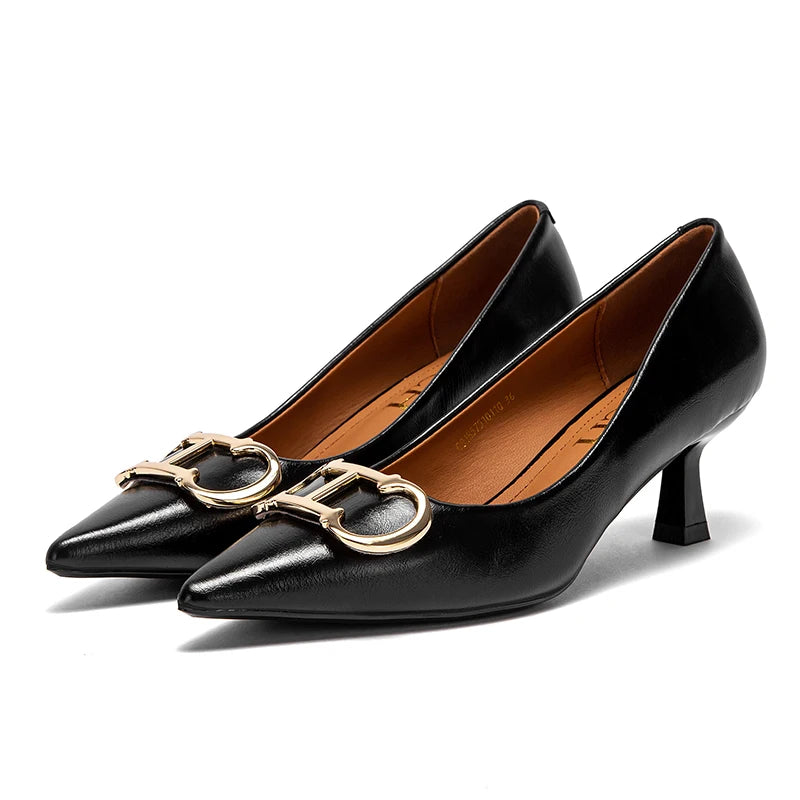 Women’s Pointed Mid-Heel Pumps with Glossy Finish
