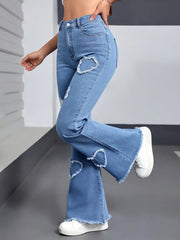 Denim Flared Jeans - High Waist Distressed Boot Cut Pants