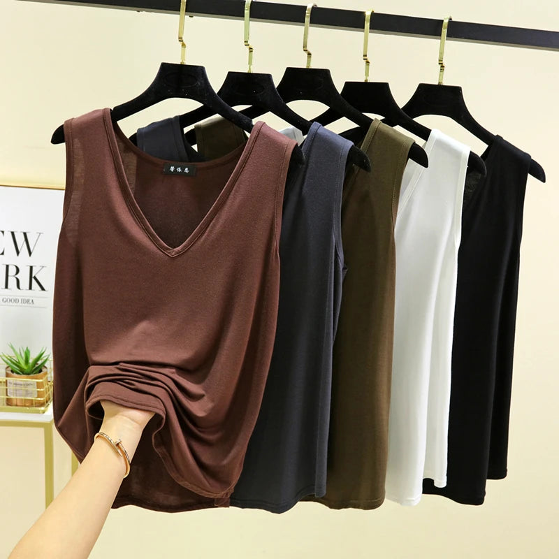 Women's Sleeveless V-Neck Top (Grey Green) | OWNLUXE